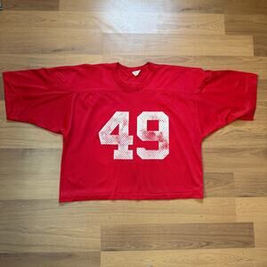 Men's Vintage 1970's Sportswear Red Mesh #49 Crop Football Jersey Sz Large VTG